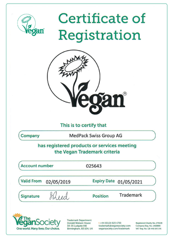 CERTIFICATE OF REGISTRATION BY VEGAN SOCIETY
